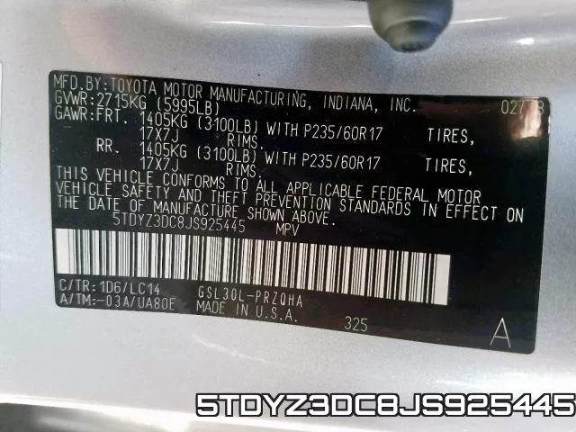 5TDYZ3DC8JS925445 фото 2