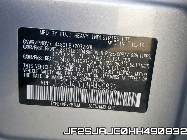JF2SJAJC0HH490832 фото 2