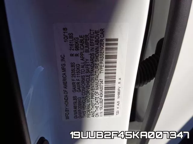 19UUB2F45KA007347 фото 2
