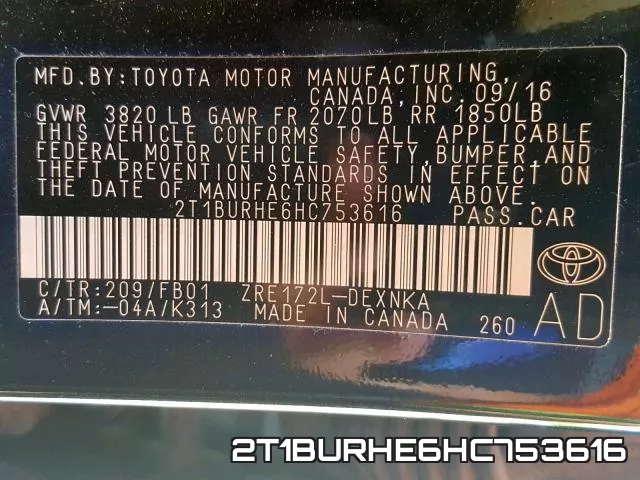 2T1BURHE6HC753616 фото 2