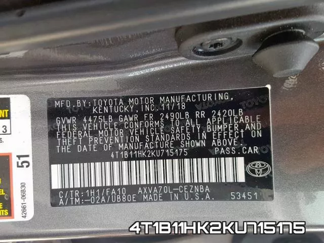 4T1B11HK2KU715175 фото 2