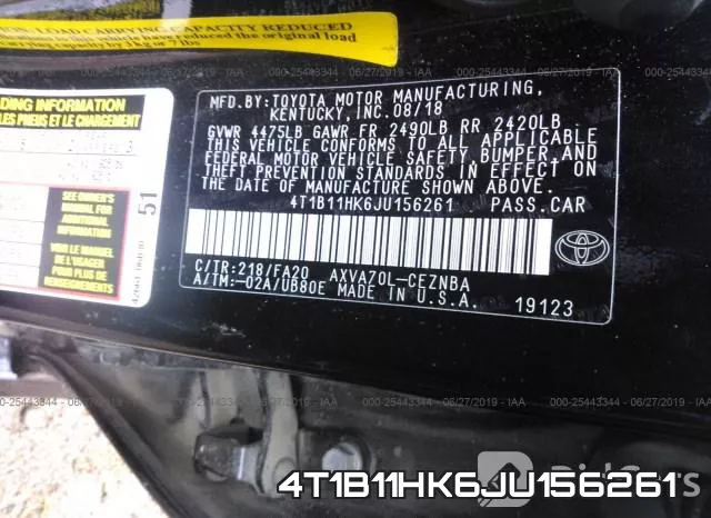 4T1B11HK6JU156261 фото 10