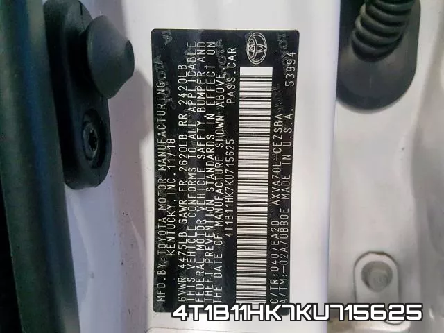 4T1B11HK7KU715625 фото 2