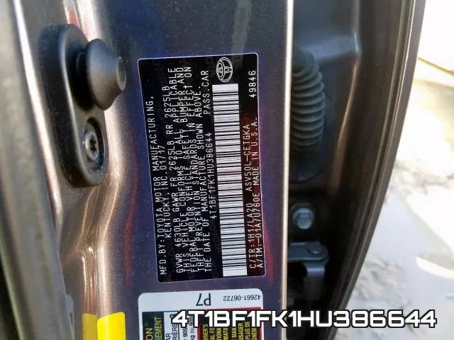 4T1BF1FK1HU386644 фото 2