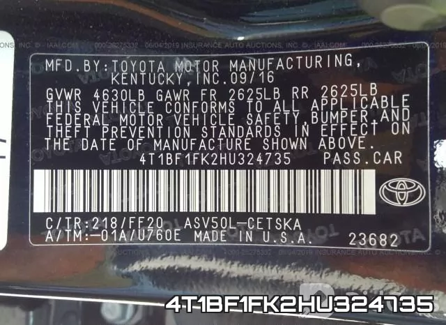 4T1BF1FK2HU324735 фото 10