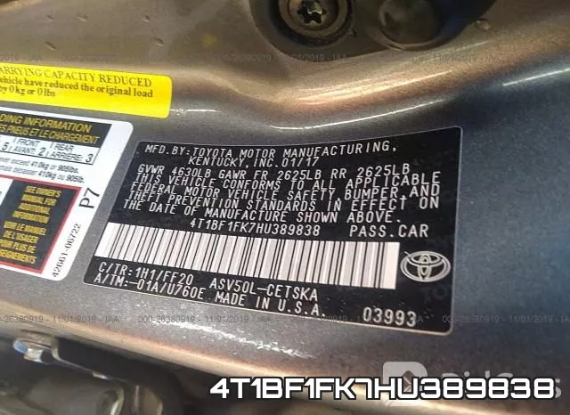 4T1BF1FK7HU389838 фото 9