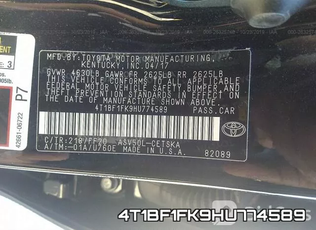 4T1BF1FK9HU774589 фото 8