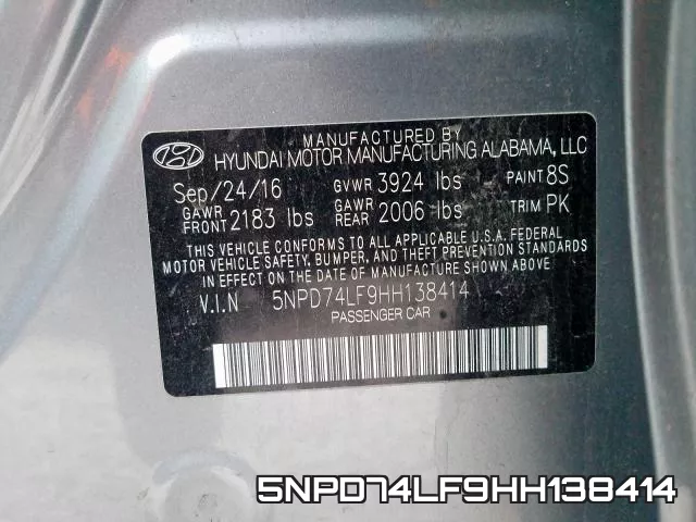 5NPD74LF9HH138414 фото 2