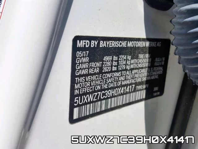 5UXWZ7C39H0X41417 фото 2