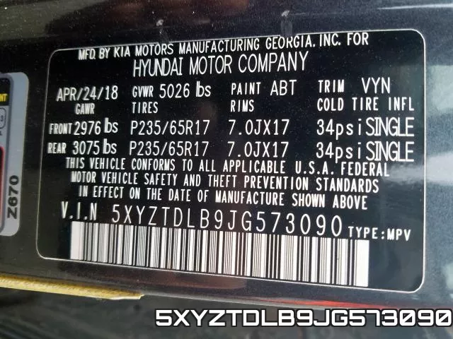 5XYZTDLB9JG573090 фото 2