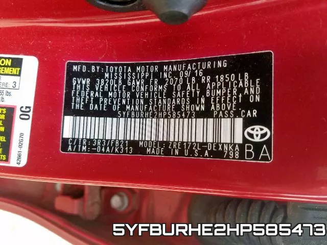 5YFBURHE2HP585473 фото 2