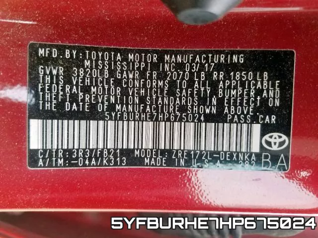 5YFBURHE7HP675024 фото 2