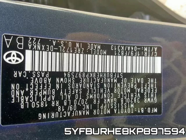 5YFBURHE8KP897594 фото 2