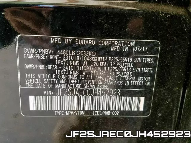 JF2SJAEC0JH452923 фото 2