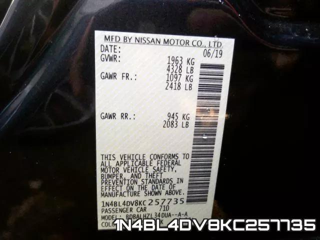 1N4BL4DV8KC257735 фото 2