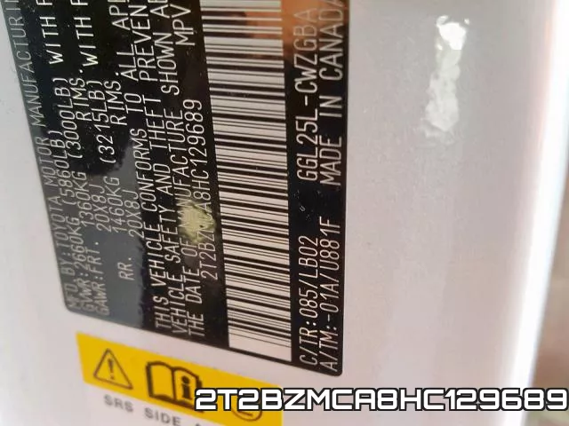 2T2BZMCA8HC129689 фото 2