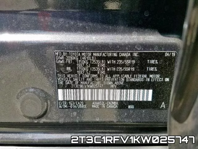 2T3C1RFV1KW025747 фото 2