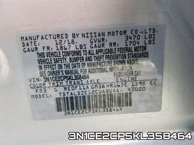 3N1CE2CP5KL358464 фото 2