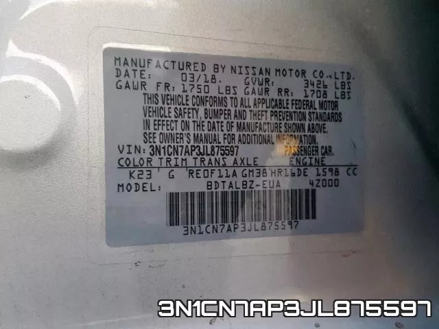 3N1CN7AP3JL875597 фото 2