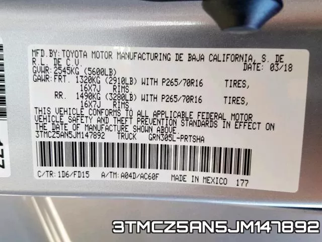 3TMCZ5AN5JM147892 фото 2