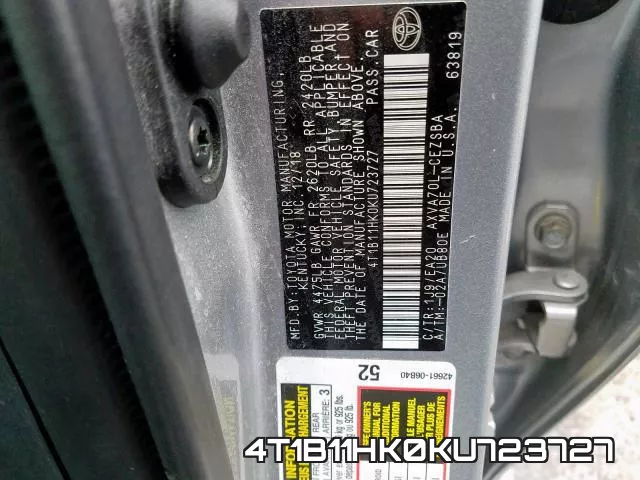 4T1B11HK0KU723727 фото 2
