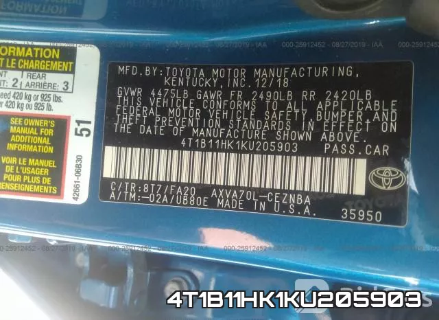4T1B11HK1KU205903 фото 7