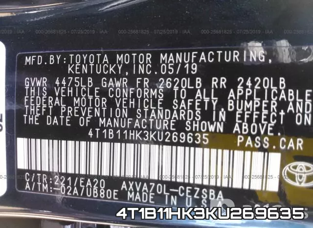 4T1B11HK3KU269635 фото 10