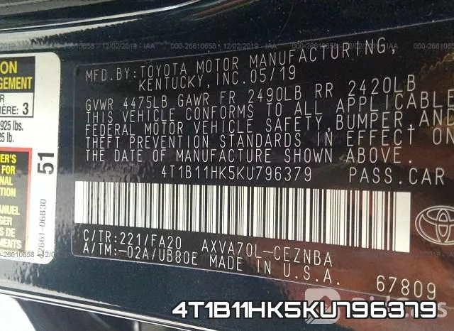 4T1B11HK5KU796379 фото 7