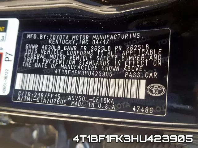4T1BF1FK3HU423905 фото 2