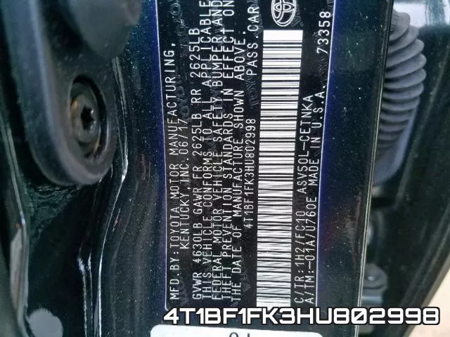 4T1BF1FK3HU802998 фото 2