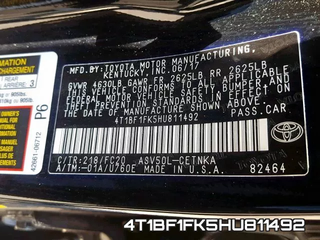 4T1BF1FK5HU811492 фото 2