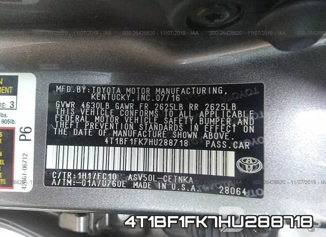 4T1BF1FK7HU288718 фото 10