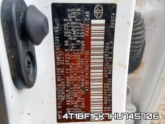 4T1BF1FK7HU745706 фото 2