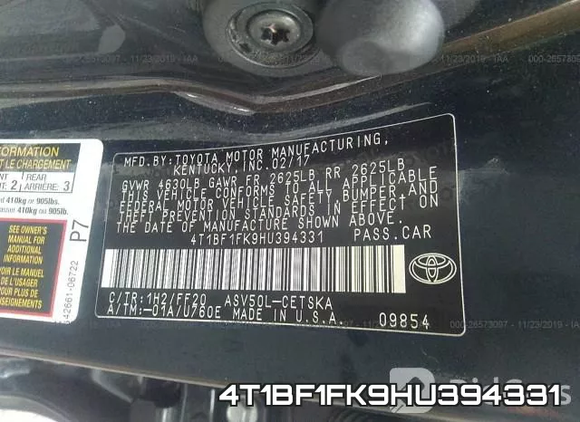 4T1BF1FK9HU394331 фото 10