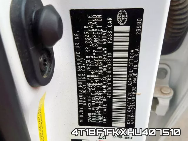 4T1BF1FKXHU407510 фото 2