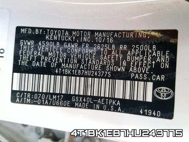 4T1BK1EB7HU243775 фото 2