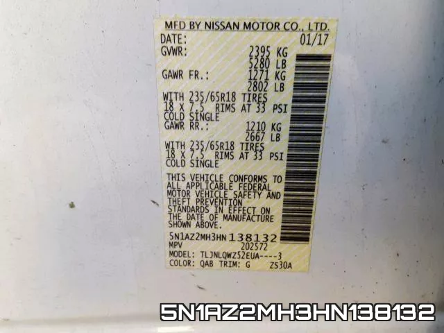 5N1AZ2MH3HN138132 фото 2