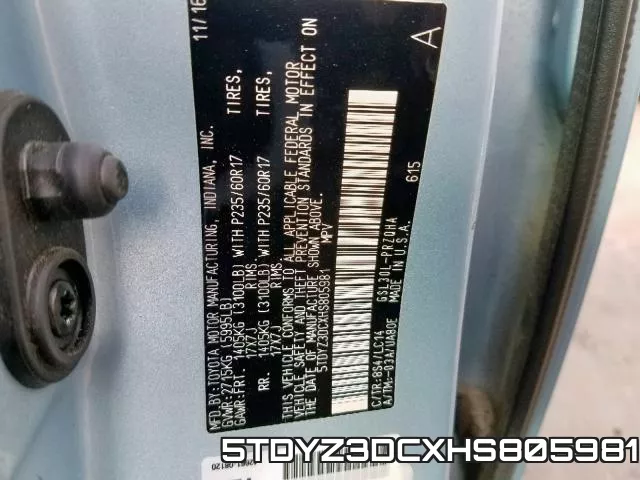 5TDYZ3DCXHS805981 фото 2