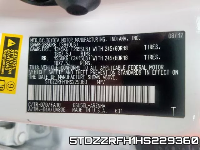 5TDZZRFH1HS229360 фото 2