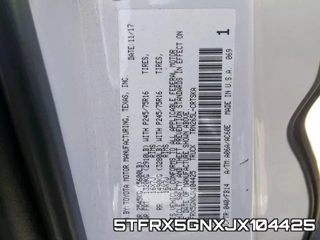 5TFRX5GNXJX104425 фото 2