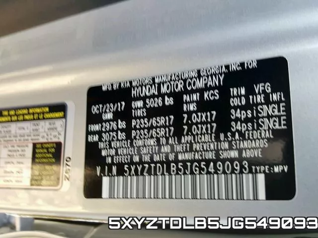 5XYZTDLB5JG549093 фото 2