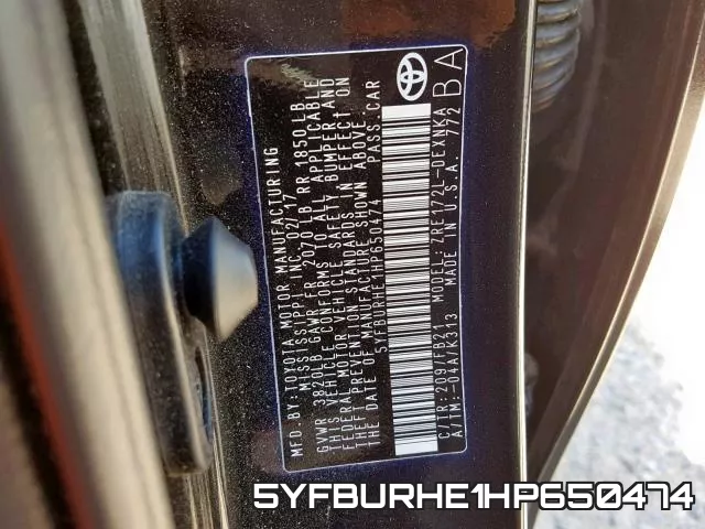 5YFBURHE1HP650474 фото 2