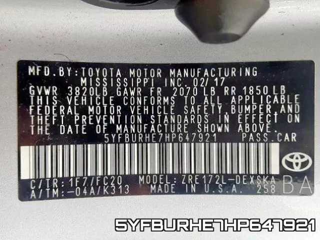 5YFBURHE7HP647921 фото 2