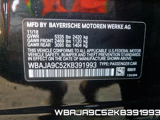 WBAJA9C52KB391993 фото 2
