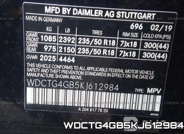 WDCTG4GB5KJ612984 фото 9