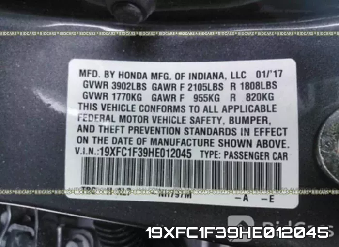 19XFC1F39HE012045 фото 10