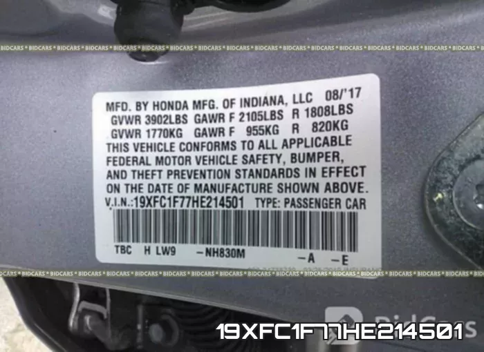 19XFC1F77HE214501 фото 10