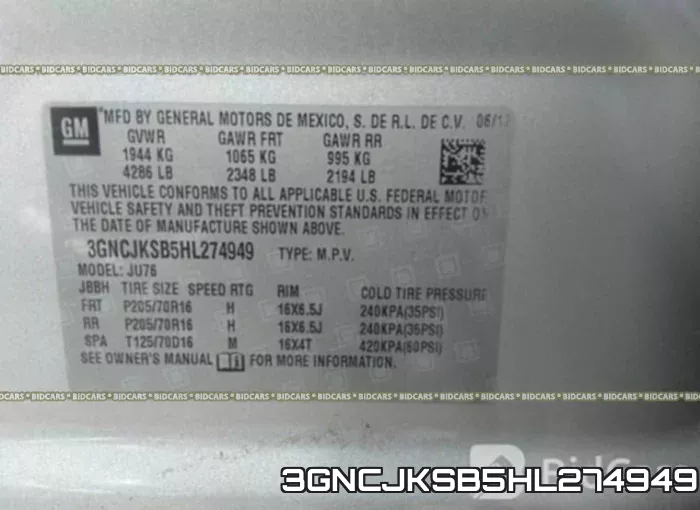 3GNCJKSB5HL274949 фото 10