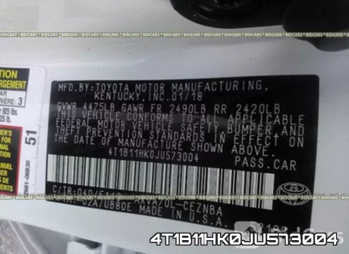 4T1B11HK0JU573004 фото 10