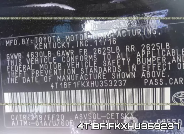 4T1BF1FKXHU353237 фото 10